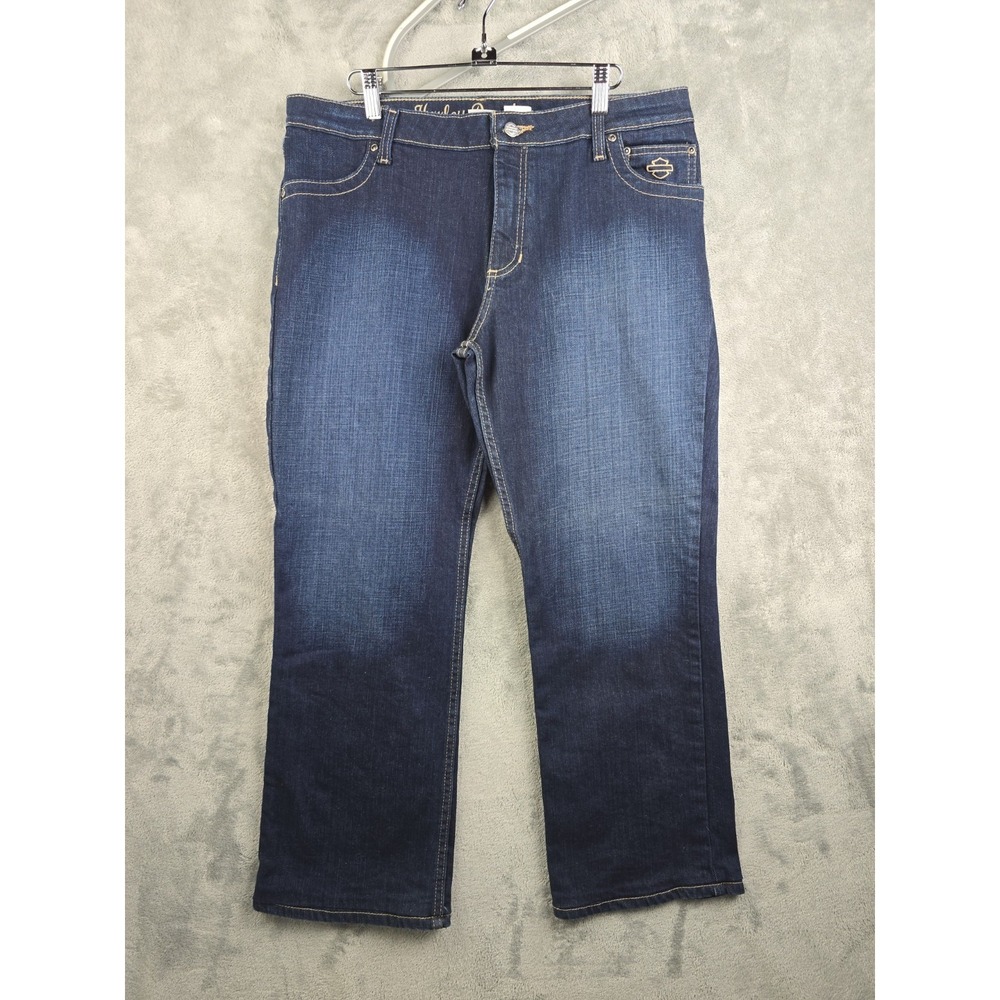 Harley-Davidson Curvy Boot Cut Jeans Womens Sz 14 Embellished Rhinestones EUC